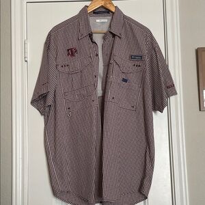 Texas A&M Columbia Men's Burgundy Checkered Button Down Shirt